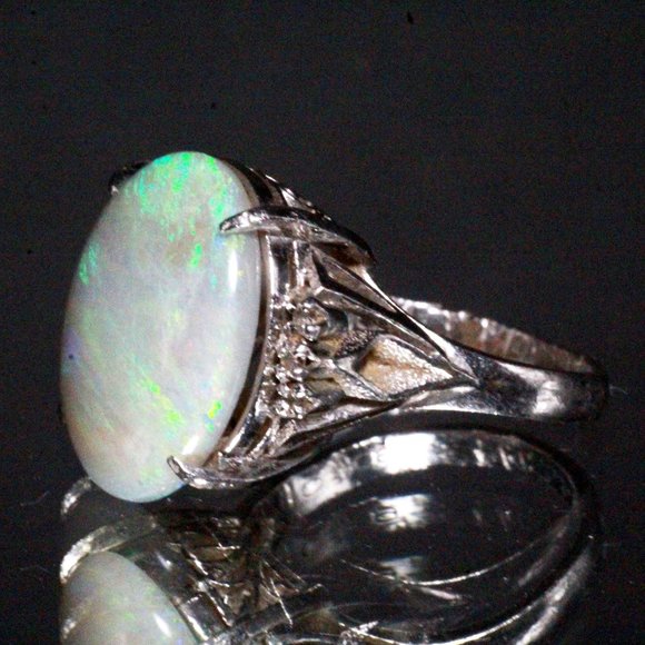 Mid Century Platinum 7 CTW Opal Diamond Ring - Picture 2 of 15